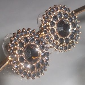 Rough Tumbled Dark Brown Gems in Gold Earrings